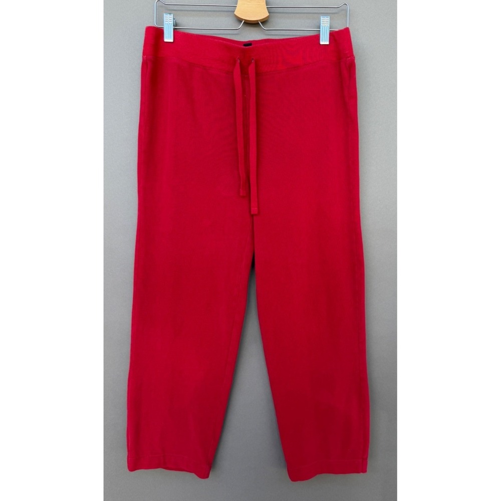 EILEEN‎ FISHER Pants Medium Lightweight Wide Leg Cropped Drawstring Red Cotton
